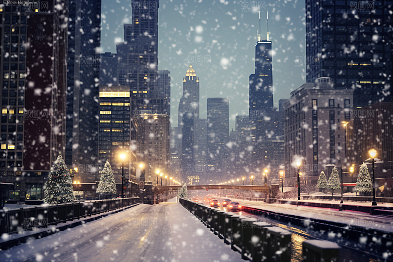 城市雪景安静城市街道原画