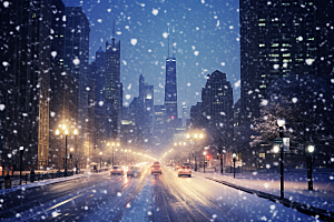 城市雪景建筑高清原画