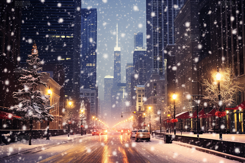 城市雪景雪夜高清原画