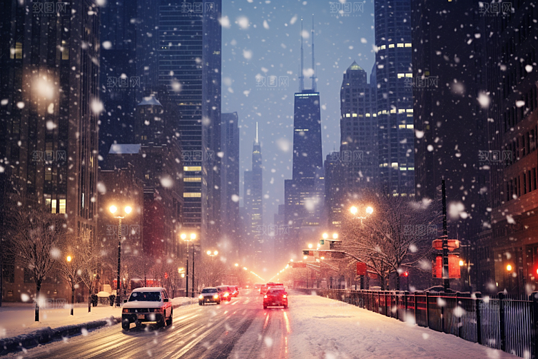 城市雪景下雪的都市雪夜原画