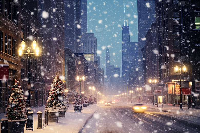 城市雪景安静雪夜原画
