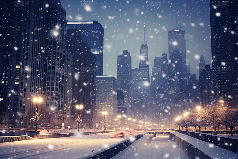 城市雪景下雪的都市静谧原画