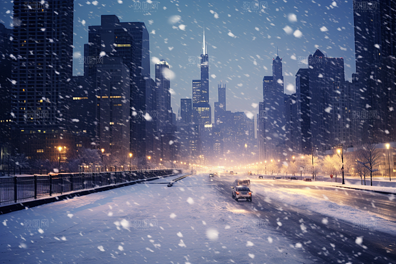 城市雪景城市街道静谧原画