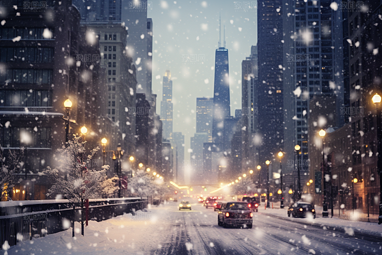 城市雪景下雪的都市静谧原画