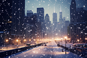 城市雪景建筑雪夜原画
