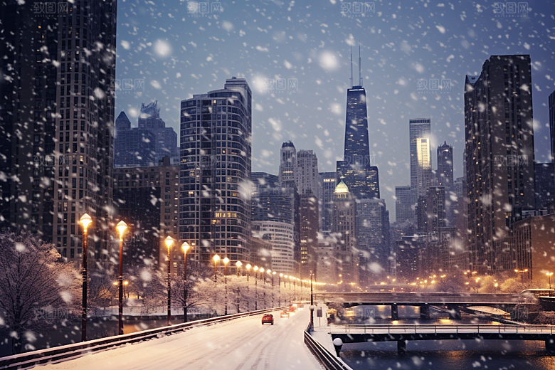 城市雪景下雪的都市雪夜原画