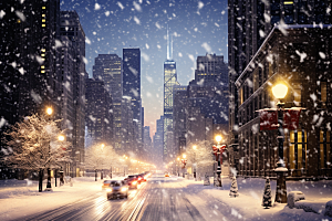 城市雪景建筑雪夜原画