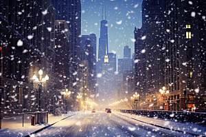 城市雪景静谧城市街道原画