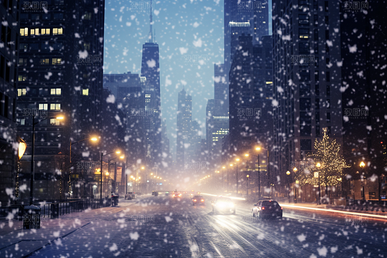 城市雪景建筑雪夜原画