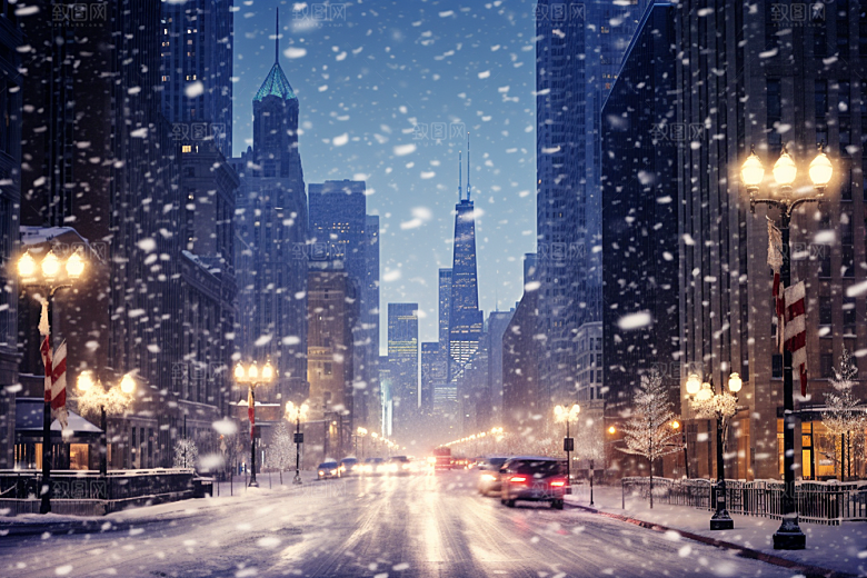 城市雪景雪夜安静原画
