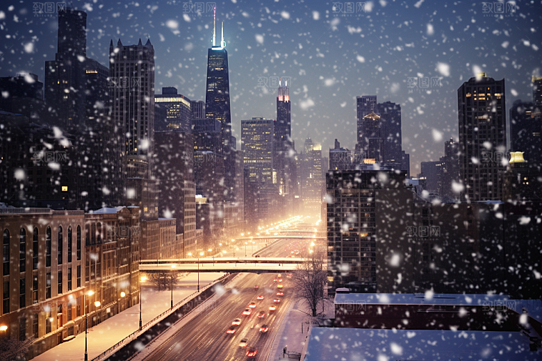 城市雪景下雪的都市静谧原画
