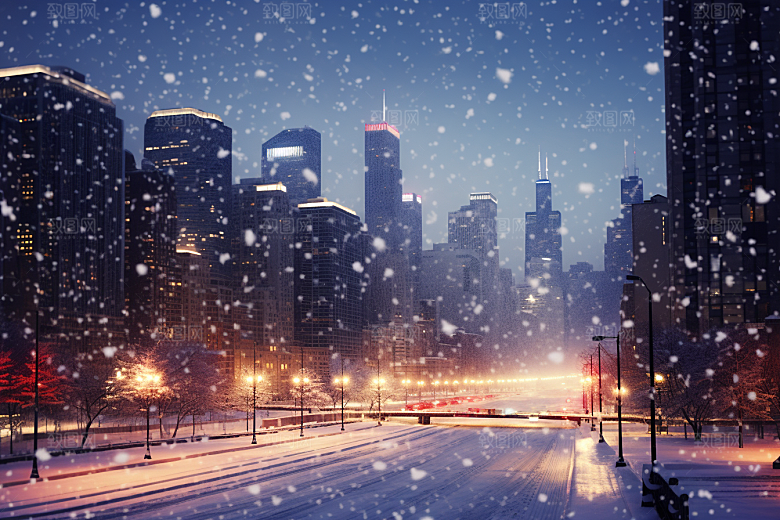 城市雪景高清下雪的都市原画