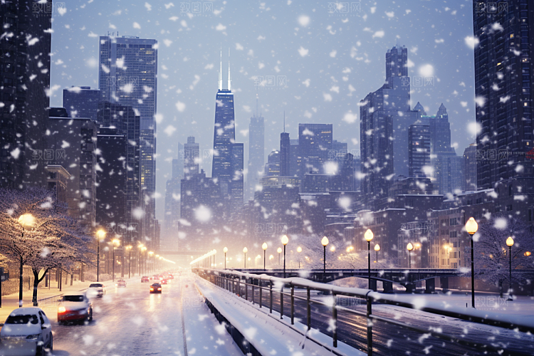 城市雪景高清城市街道原画