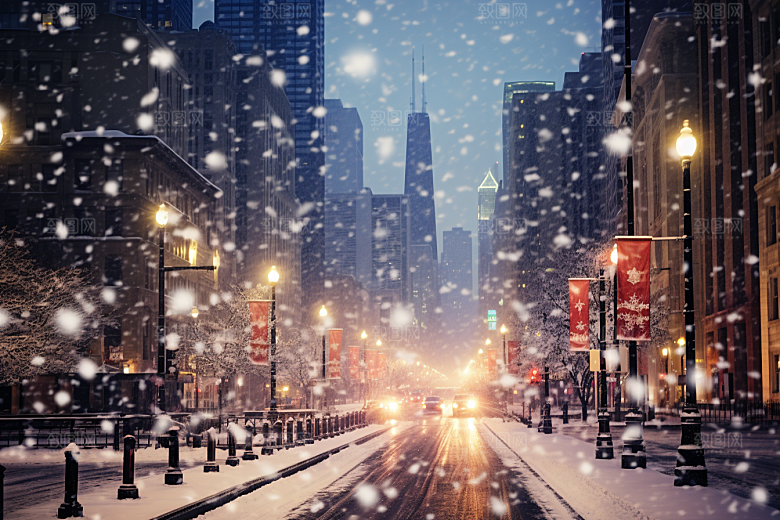 城市雪景下雪的都市安静原画