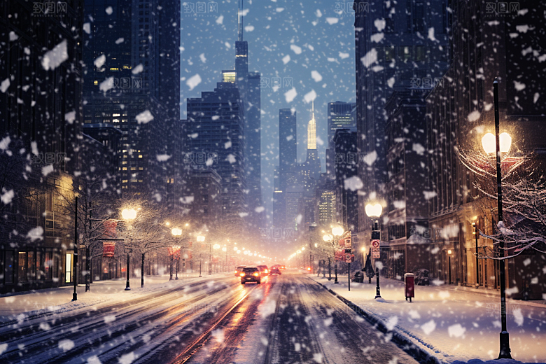 城市雪景静谧下雪的都市原画