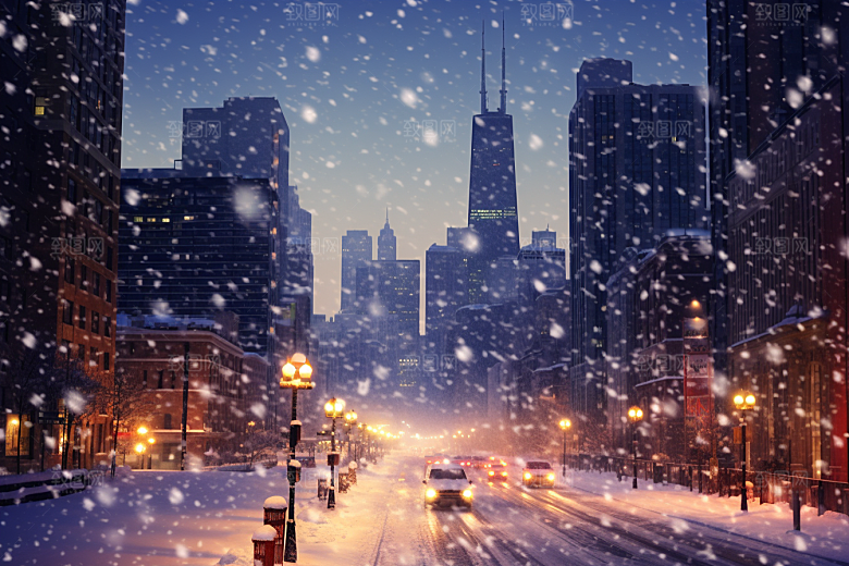 城市雪景安静城市街道原画