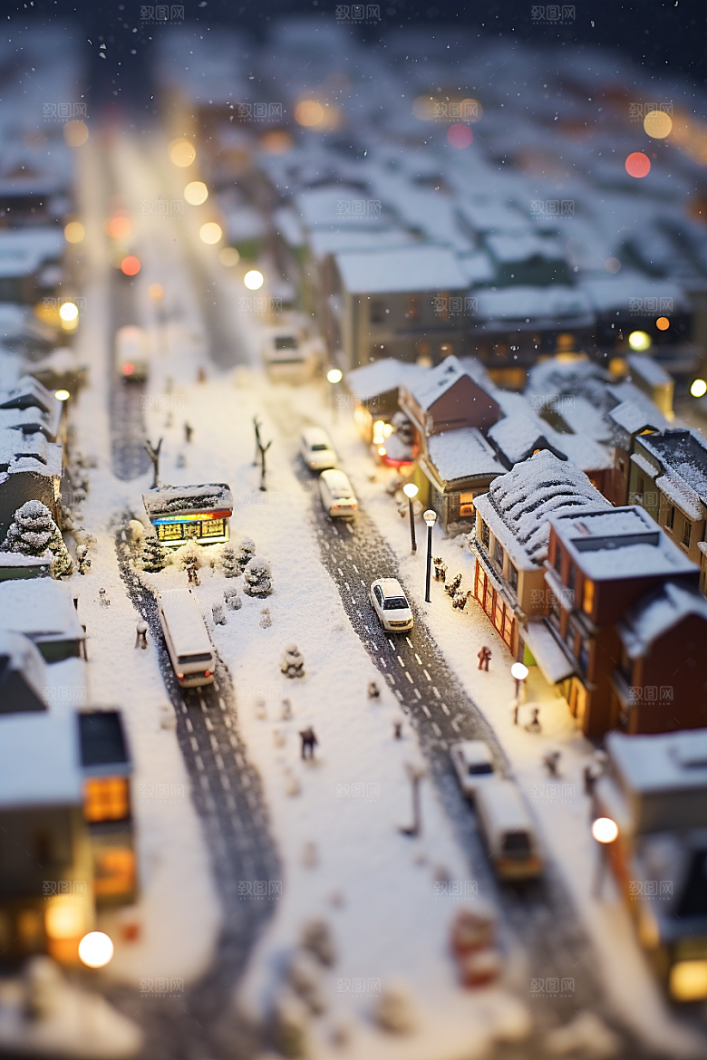 城市雪景建筑安静原画