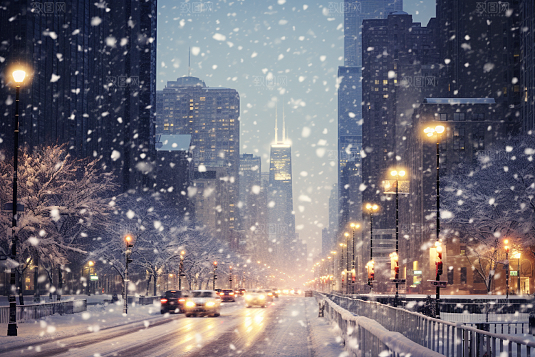 城市雪景安静建筑原画