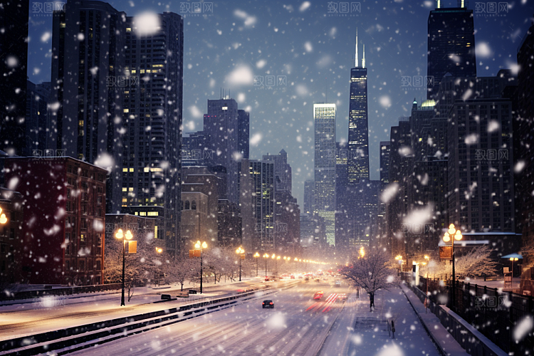 城市雪景高清雪夜原画