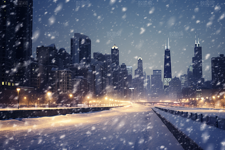 城市雪景安静建筑原画