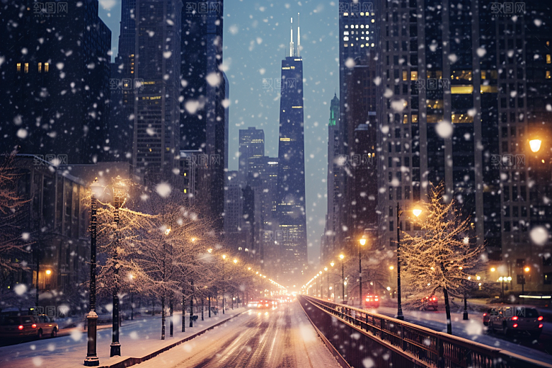 城市雪景高清静谧原画