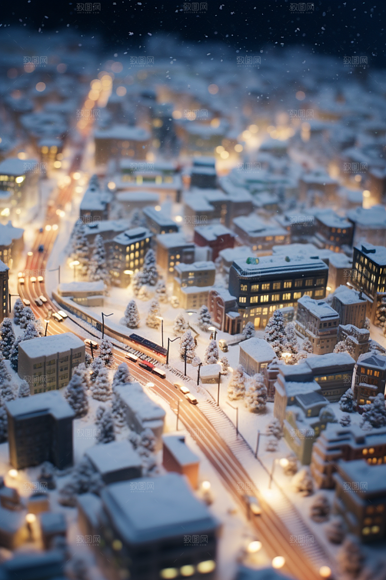 城市雪景高清下雪的都市原画