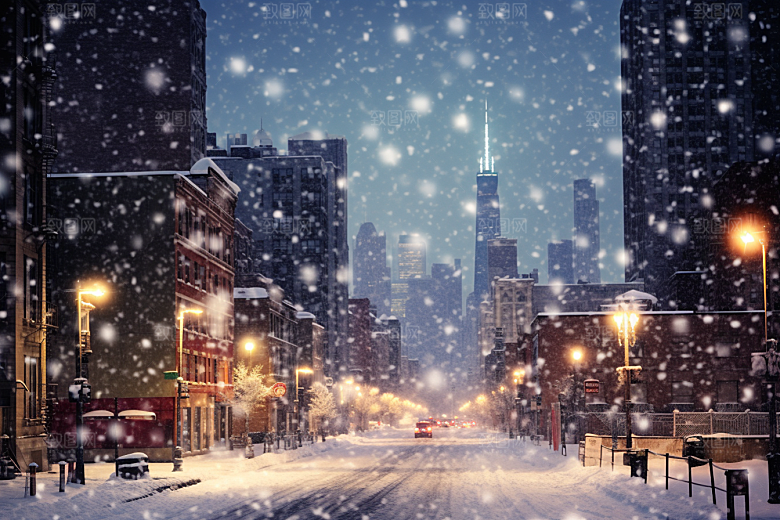 城市雪景雪夜安静原画
