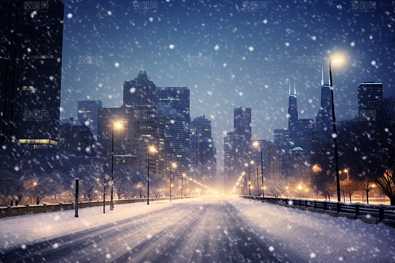 城市雪景建筑静谧原画