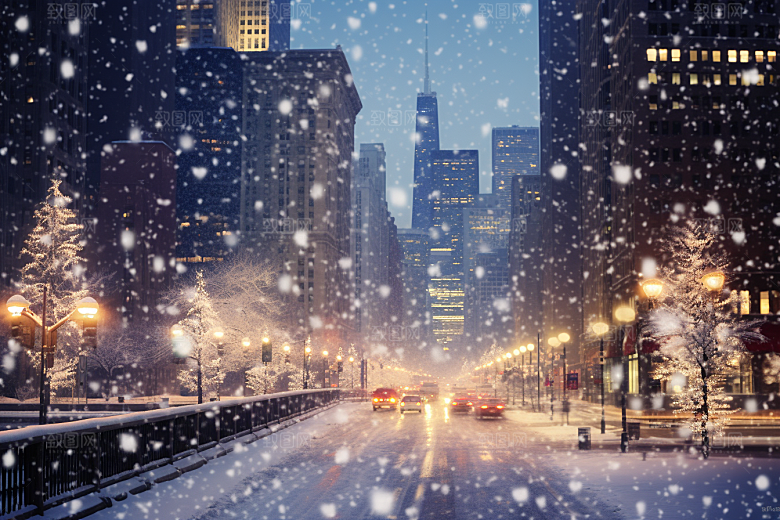 城市雪景雪夜静谧原画