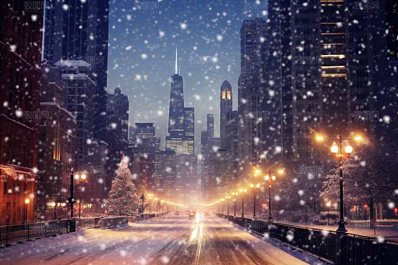 城市雪景高清城市街道原画