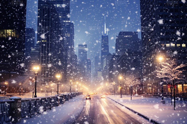 城市雪景下雪的都市安静原画