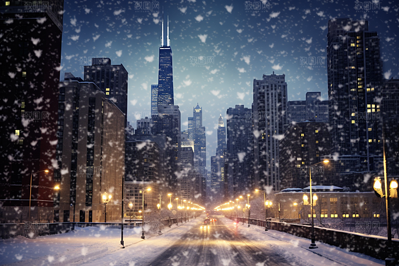 城市雪景高清雪夜原画