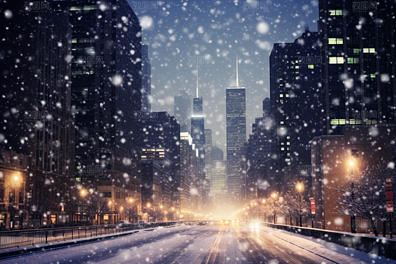 城市雪景静谧城市街道原画
