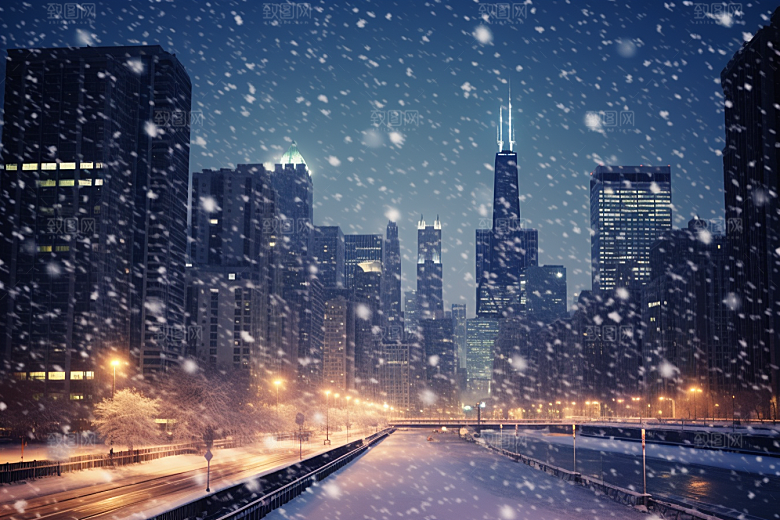 城市雪景下雪的都市静谧原画