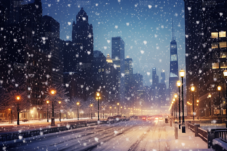 城市雪景安静静谧原画