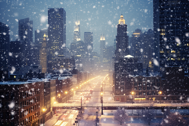 城市雪景雪夜下雪的都市原画