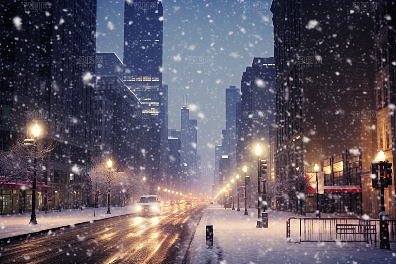 城市雪景高清城市街道原画