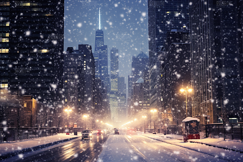 城市雪景安静高清原画
