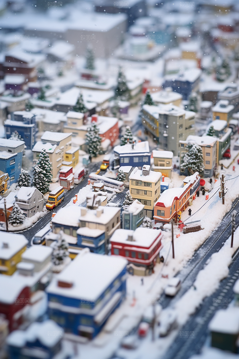 城市雪景城市街道建筑原画