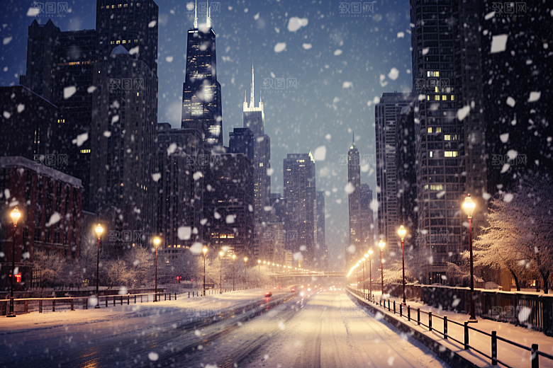 城市雪景雪夜下雪的都市原画