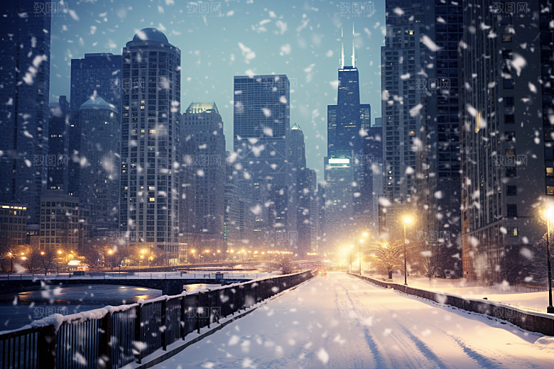 城市雪景高清建筑原画
