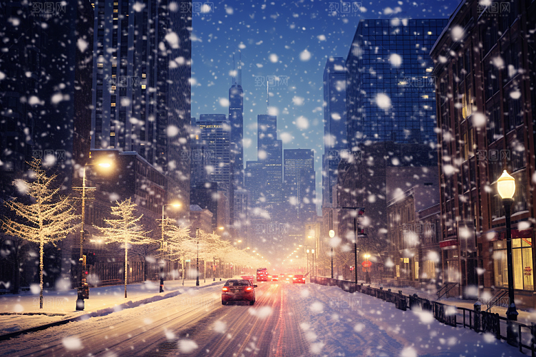 城市雪景安静静谧原画