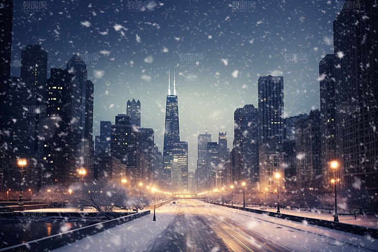 城市雪景雪夜安静原画
