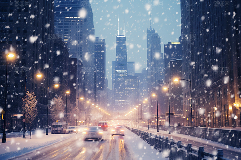 城市雪景城市街道建筑原画
