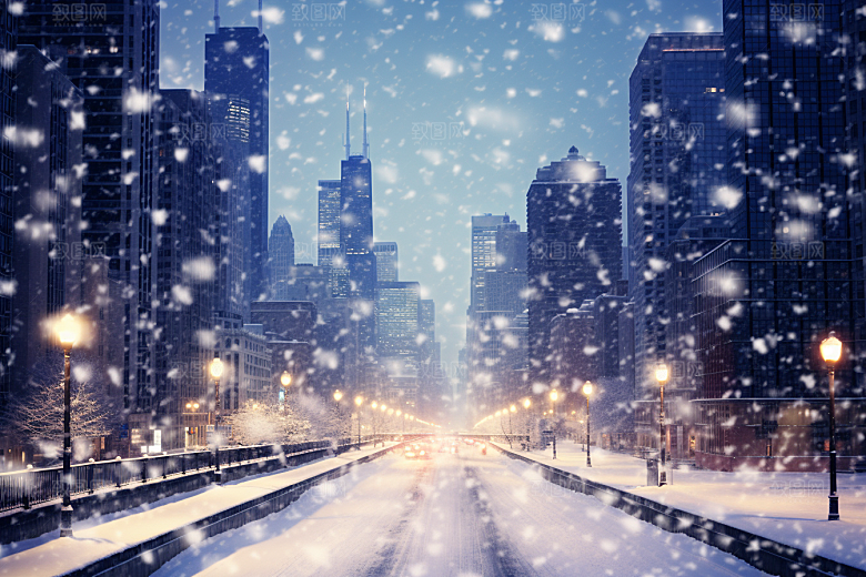城市雪景雪夜静谧原画