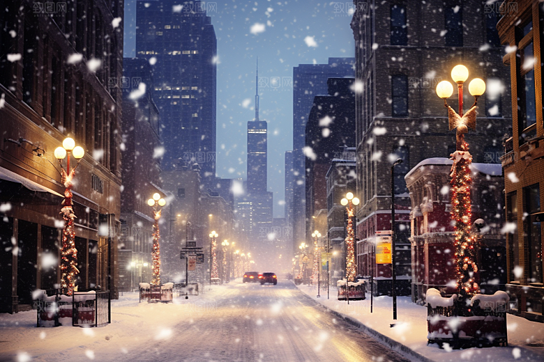 城市雪景静谧高清原画