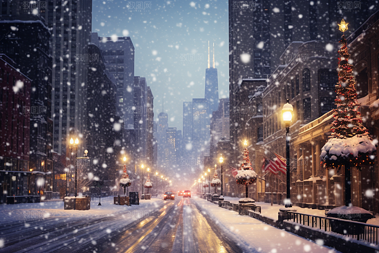 城市雪景高清下雪的都市原画