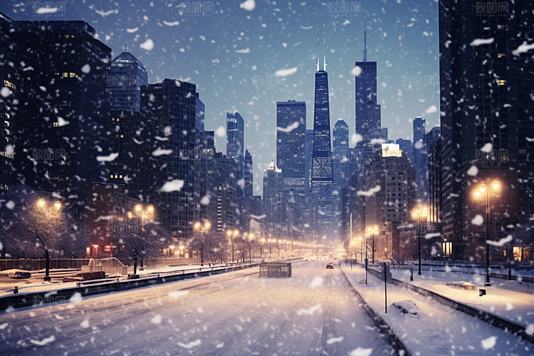 城市雪景安静下雪的都市原画
