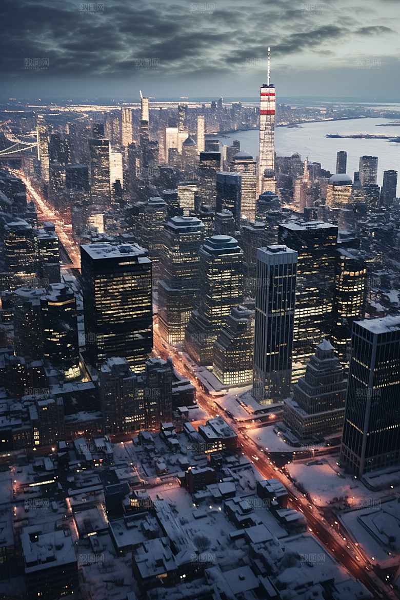 城市雪景高清城市街道原画