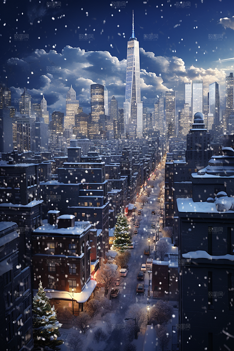 城市雪景高清静谧原画